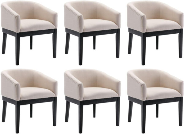 Beige Mid Century Modern Dining Chairs Set of 4, Farmhouse Linen Upholstered Accent Curved Backrest Kitchen Chairs Armchairs with Natural Wood Legs, Beige