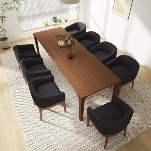 Beige Mid Century Modern Dining Chairs Set of 4, Farmhouse Linen Upholstered Accent Curved Backrest Kitchen Chairs Armchairs with Natural Wood Legs, Beige