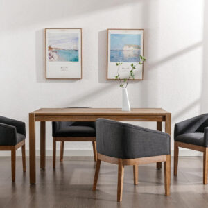 Beige Mid Century Modern Dining Chairs Set of 4, Farmhouse Linen Upholstered Accent Curved Backrest Kitchen Chairs Armchairs with Natural Wood Legs, Beige