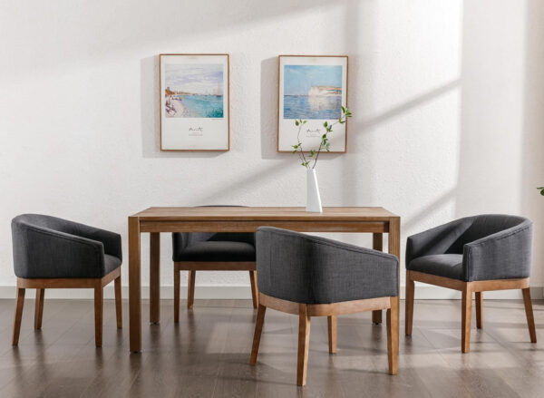 Beige Mid Century Modern Dining Chairs Set of 4, Farmhouse Linen Upholstered Accent Curved Backrest Kitchen Chairs Armchairs with Natural Wood Legs, Beige