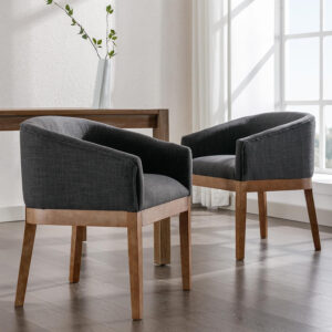 Beige Mid Century Modern Dining Chairs Set of 4, Farmhouse Linen Upholstered Accent Curved Backrest Kitchen Chairs Armchairs with Natural Wood Legs, Beige