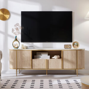 68872231269b64dd87dde1eb9389d7fdba941662d1ca83d790ab9.jpg OKD Luxury 70" Fluted TV Stand, Modern Chic Entertainment Center for TVs Up to 80 inches, TV Console with Faux Marble Top, Curved Profile Design, Media Console for Living Room, Natural Oak