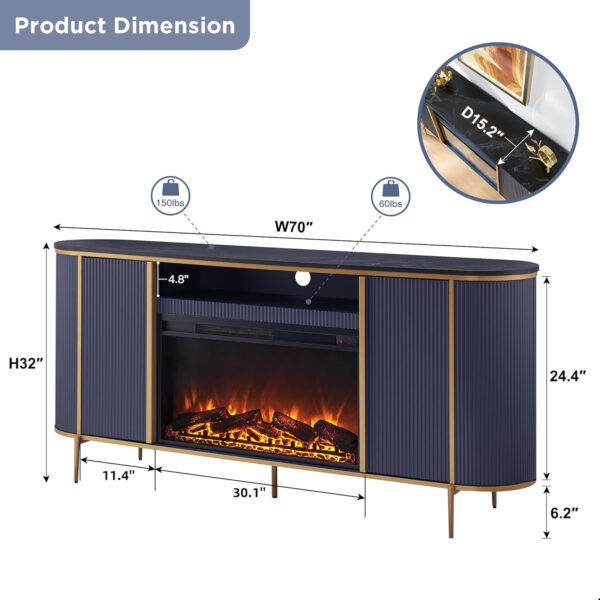 6887223e261591c2cc5a18021c273881a128bebc1a6eab84ac312.jpg OKD Luxury 70" Fluted TV Stand, Modern Chic Entertainment Center for TVs Up to 80 inches, TV Console with Faux Marble Top, Curved Profile Design, Media Console for Living Room, Natural Oak
