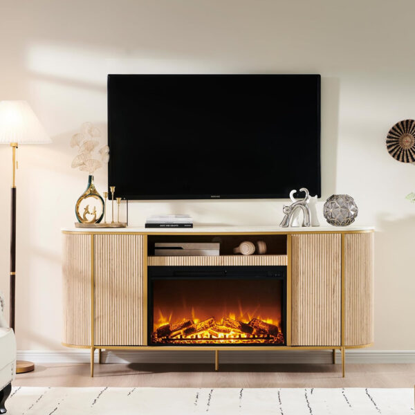 6887224fa22c62568eb8b3858c4dcd5b8671123416c643332de24.jpg OKD Luxury 70" Fluted TV Stand, Modern Chic Entertainment Center for TVs Up to 80 inches, TV Console with Faux Marble Top, Curved Profile Design, Media Console for Living Room, Natural Oak