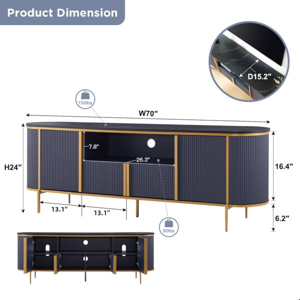 68872256d66067a60b34f6c968f2406b82e3569c67aa1064bcbe8.jpg OKD Luxury 70" Fluted TV Stand, Modern Chic Entertainment Center for TVs Up to 80 inches, TV Console with Faux Marble Top, Curved Profile Design, Media Console for Living Room, Natural Oak