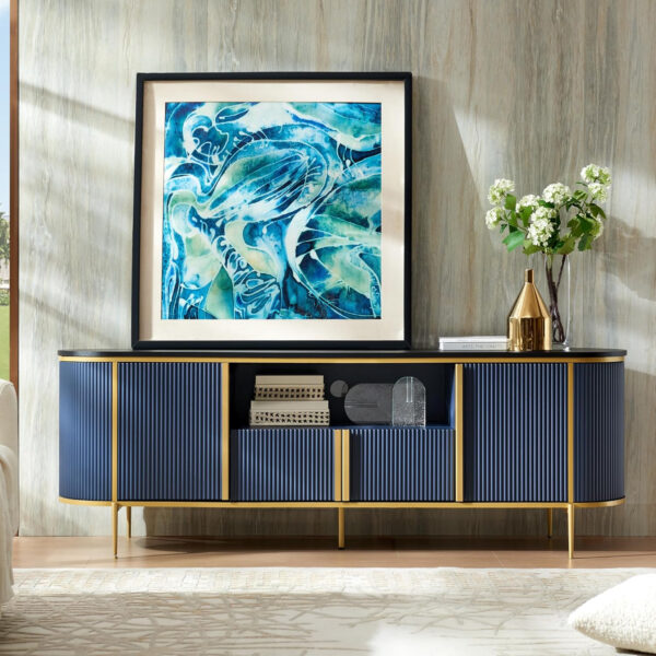 688722582a57849cd3f0d61eefbff1ab742323c27e3c7e3c15a00.jpg OKD Luxury 70" Fluted TV Stand, Modern Chic Entertainment Center for TVs Up to 80 inches, TV Console with Faux Marble Top, Curved Profile Design, Media Console for Living Room, Natural Oak