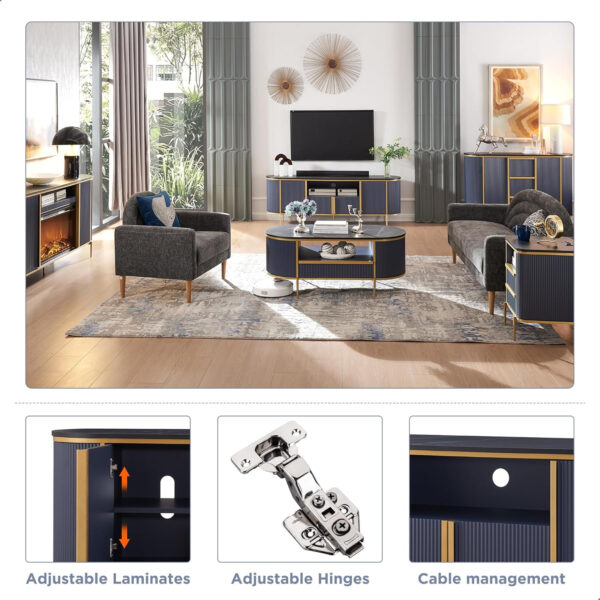 6887225c14c3313f45aff02c1b6426055b2acef8a79a27699a82b.jpg OKD Luxury 70" Fluted TV Stand, Modern Chic Entertainment Center for TVs Up to 80 inches, TV Console with Faux Marble Top, Curved Profile Design, Media Console for Living Room, Natural Oak