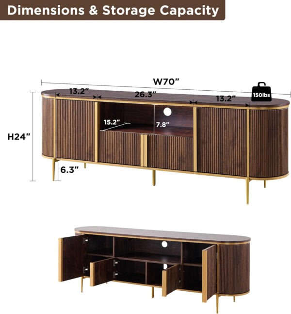 6887225f28fd499cf45901bac46e3d79ba7e4d63f7c2e3cd70a04.jpg OKD Luxury 70" Fluted TV Stand, Modern Chic Entertainment Center for TVs Up to 80 inches, TV Console with Faux Marble Top, Curved Profile Design, Media Console for Living Room, Natural Oak
