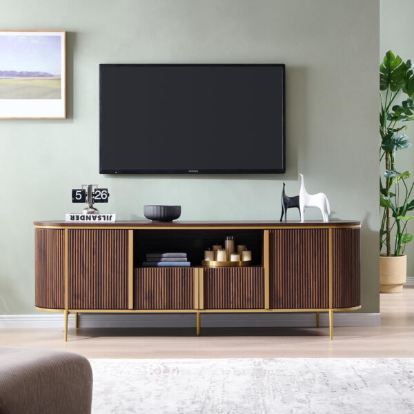 68872260620069481afa029c789456c24a09888492ebb4058c003.jpg OKD Luxury 70" Fluted TV Stand, Modern Chic Entertainment Center for TVs Up to 80 inches, TV Console with Faux Marble Top, Curved Profile Design, Media Console for Living Room, Natural Oak