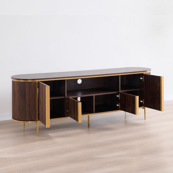 6887226444ae66cc78c2757565f732bf5392eed8376f0d9a4fb8b.jpg OKD Luxury 70" Fluted TV Stand, Modern Chic Entertainment Center for TVs Up to 80 inches, TV Console with Faux Marble Top, Curved Profile Design, Media Console for Living Room, Natural Oak