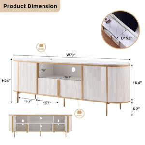 688722671404b14910ae17d9b887c5d1313f8a85b58ac241ff531.jpg OKD Luxury 70" Fluted TV Stand, Modern Chic Entertainment Center for TVs Up to 80 inches, TV Console with Faux Marble Top, Curved Profile Design, Media Console for Living Room, Natural Oak