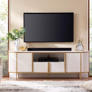 6887226878d9981a22c0e6bd0bd2aab879f3b7b0d7de70fe12150.jpg OKD Luxury 70" Fluted TV Stand, Modern Chic Entertainment Center for TVs Up to 80 inches, TV Console with Faux Marble Top, Curved Profile Design, Media Console for Living Room, Natural Oak