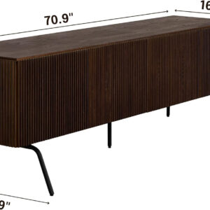 NTC Veil TV Stand with 4 Doors for TVs up to 75’’, Media Console with Vertical Groove Design and Metal Legs, Modern Entertainment Center for Living Room and Bedroom, Effortless Assembly, Dark Walnut