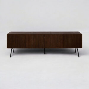 NTC Veil TV Stand with 4 Doors for TVs up to 75’’, Media Console with Vertical Groove Design and Metal Legs, Modern Entertainment Center for Living Room and Bedroom, Effortless Assembly, Dark Walnut