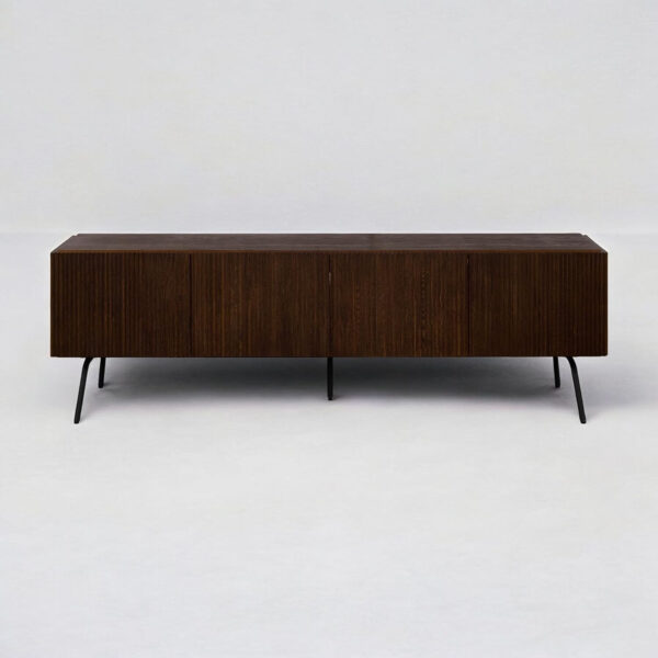 NTC Veil TV Stand with 4 Doors for TVs up to 75’’, Media Console with Vertical Groove Design and Metal Legs, Modern Entertainment Center for Living Room and Bedroom, Effortless Assembly, Dark Walnut