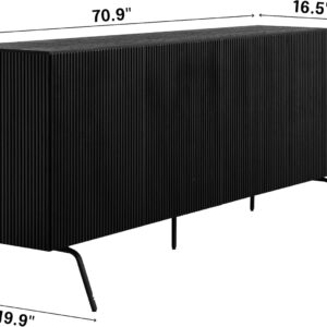 NTC Veil TV Stand with 4 Doors for TVs up to 75’’, Media Console with Vertical Groove Design and Metal Legs, Modern Entertainment Center for Living Room and Bedroom, Effortless Assembly, Dark Walnut