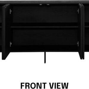 NTC Veil TV Stand with 4 Doors for TVs up to 75’’, Media Console with Vertical Groove Design and Metal Legs, Modern Entertainment Center for Living Room and Bedroom, Effortless Assembly, Dark Walnut