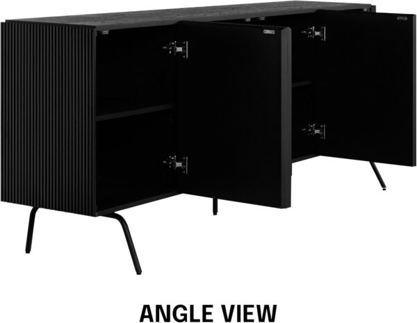 NTC Veil TV Stand with 4 Doors for TVs up to 75’’, Media Console with Vertical Groove Design and Metal Legs, Modern Entertainment Center for Living Room and Bedroom, Effortless Assembly, Dark Walnut