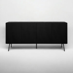 NTC Veil TV Stand with 4 Doors for TVs up to 75’’, Media Console with Vertical Groove Design and Metal Legs, Modern Entertainment Center for Living Room and Bedroom, Effortless Assembly, Dark Walnut