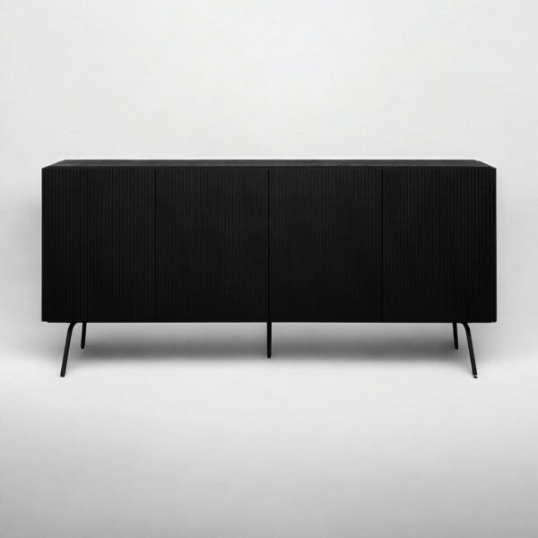 NTC Veil TV Stand with 4 Doors for TVs up to 75’’, Media Console with Vertical Groove Design and Metal Legs, Modern Entertainment Center for Living Room and Bedroom, Effortless Assembly, Dark Walnut