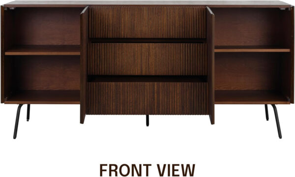 NTC Veil TV Stand with 4 Doors for TVs up to 75’’, Media Console with Vertical Groove Design and Metal Legs, Modern Entertainment Center for Living Room and Bedroom, Effortless Assembly, Dark Walnut