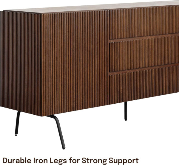 NTC Veil TV Stand with 4 Doors for TVs up to 75’’, Media Console with Vertical Groove Design and Metal Legs, Modern Entertainment Center for Living Room and Bedroom, Effortless Assembly, Dark Walnut