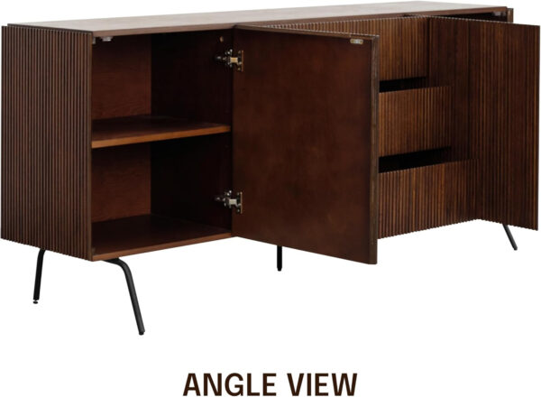 NTC Veil TV Stand with 4 Doors for TVs up to 75’’, Media Console with Vertical Groove Design and Metal Legs, Modern Entertainment Center for Living Room and Bedroom, Effortless Assembly, Dark Walnut