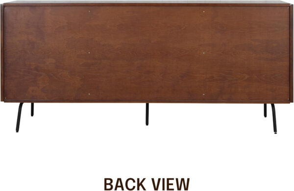 NTC Veil TV Stand with 4 Doors for TVs up to 75’’, Media Console with Vertical Groove Design and Metal Legs, Modern Entertainment Center for Living Room and Bedroom, Effortless Assembly, Dark Walnut