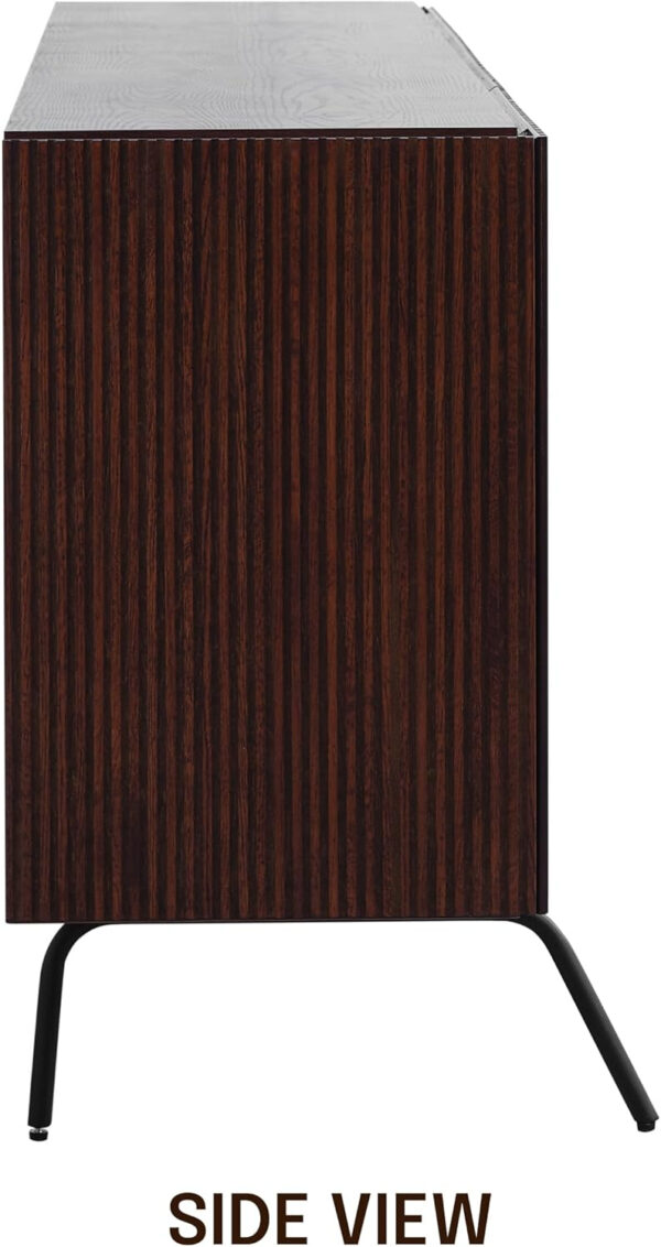 NTC Veil TV Stand with 4 Doors for TVs up to 75’’, Media Console with Vertical Groove Design and Metal Legs, Modern Entertainment Center for Living Room and Bedroom, Effortless Assembly, Dark Walnut