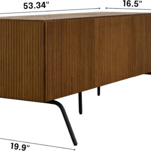 NTC Veil TV Stand with 4 Doors for TVs up to 75’’, Media Console with Vertical Groove Design and Metal Legs, Modern Entertainment Center for Living Room and Bedroom, Effortless Assembly, Dark Walnut