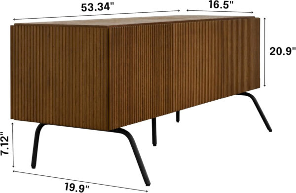 NTC Veil TV Stand with 4 Doors for TVs up to 75’’, Media Console with Vertical Groove Design and Metal Legs, Modern Entertainment Center for Living Room and Bedroom, Effortless Assembly, Dark Walnut