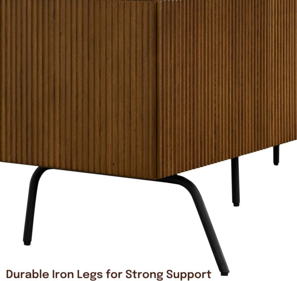 NTC Veil TV Stand with 4 Doors for TVs up to 75’’, Media Console with Vertical Groove Design and Metal Legs, Modern Entertainment Center for Living Room and Bedroom, Effortless Assembly, Dark Walnut