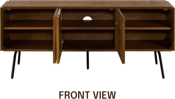 NTC Veil TV Stand with 4 Doors for TVs up to 75’’, Media Console with Vertical Groove Design and Metal Legs, Modern Entertainment Center for Living Room and Bedroom, Effortless Assembly, Dark Walnut