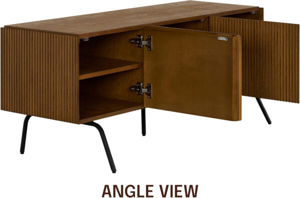 NTC Veil TV Stand with 4 Doors for TVs up to 75’’, Media Console with Vertical Groove Design and Metal Legs, Modern Entertainment Center for Living Room and Bedroom, Effortless Assembly, Dark Walnut