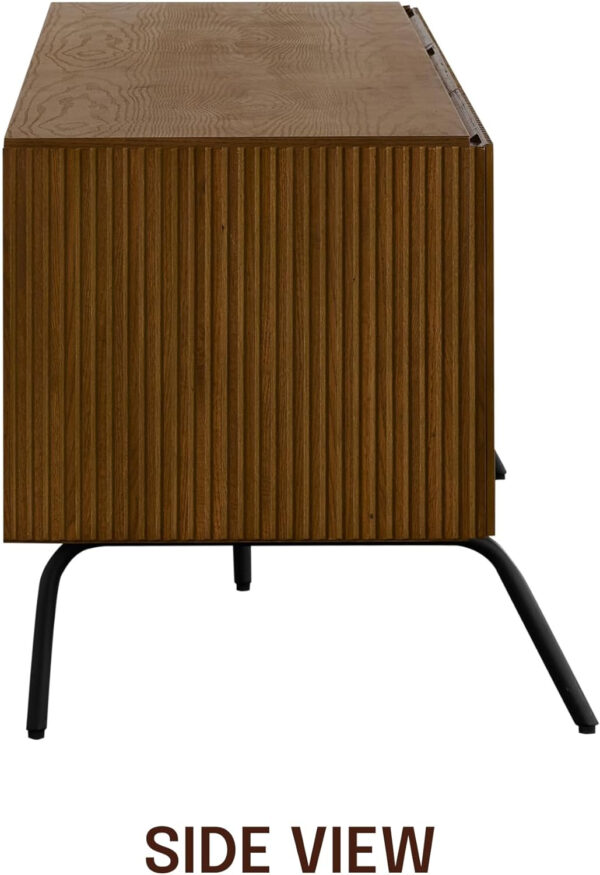 NTC Veil TV Stand with 4 Doors for TVs up to 75’’, Media Console with Vertical Groove Design and Metal Legs, Modern Entertainment Center for Living Room and Bedroom, Effortless Assembly, Dark Walnut