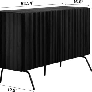 NTC Veil TV Stand with 4 Doors for TVs up to 75’’, Media Console with Vertical Groove Design and Metal Legs, Modern Entertainment Center for Living Room and Bedroom, Effortless Assembly, Dark Walnut