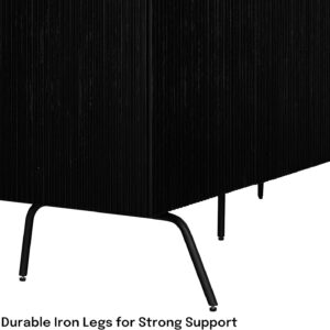 NTC Veil TV Stand with 4 Doors for TVs up to 75’’, Media Console with Vertical Groove Design and Metal Legs, Modern Entertainment Center for Living Room and Bedroom, Effortless Assembly, Dark Walnut