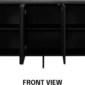 NTC Veil TV Stand with 4 Doors for TVs up to 75’’, Media Console with Vertical Groove Design and Metal Legs, Modern Entertainment Center for Living Room and Bedroom, Effortless Assembly, Dark Walnut