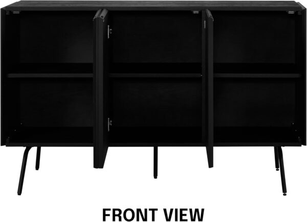NTC Veil TV Stand with 4 Doors for TVs up to 75’’, Media Console with Vertical Groove Design and Metal Legs, Modern Entertainment Center for Living Room and Bedroom, Effortless Assembly, Dark Walnut