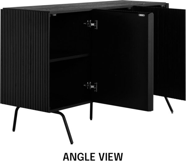 NTC Veil TV Stand with 4 Doors for TVs up to 75’’, Media Console with Vertical Groove Design and Metal Legs, Modern Entertainment Center for Living Room and Bedroom, Effortless Assembly, Dark Walnut