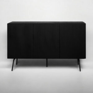 NTC Veil TV Stand with 4 Doors for TVs up to 75’’, Media Console with Vertical Groove Design and Metal Legs, Modern Entertainment Center for Living Room and Bedroom, Effortless Assembly, Dark Walnut