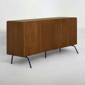 NTC Veil TV Stand with 4 Doors for TVs up to 75’’, Media Console with Vertical Groove Design and Metal Legs, Modern Entertainment Center for Living Room and Bedroom, Effortless Assembly, Dark Walnut