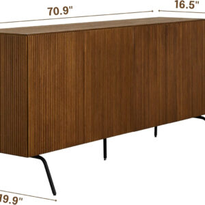 NTC Veil TV Stand with 4 Doors for TVs up to 75’’, Media Console with Vertical Groove Design and Metal Legs, Modern Entertainment Center for Living Room and Bedroom, Effortless Assembly, Dark Walnut