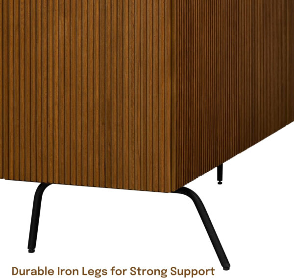 NTC Veil TV Stand with 4 Doors for TVs up to 75’’, Media Console with Vertical Groove Design and Metal Legs, Modern Entertainment Center for Living Room and Bedroom, Effortless Assembly, Dark Walnut