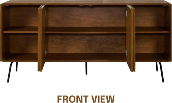 NTC Veil TV Stand with 4 Doors for TVs up to 75’’, Media Console with Vertical Groove Design and Metal Legs, Modern Entertainment Center for Living Room and Bedroom, Effortless Assembly, Dark Walnut