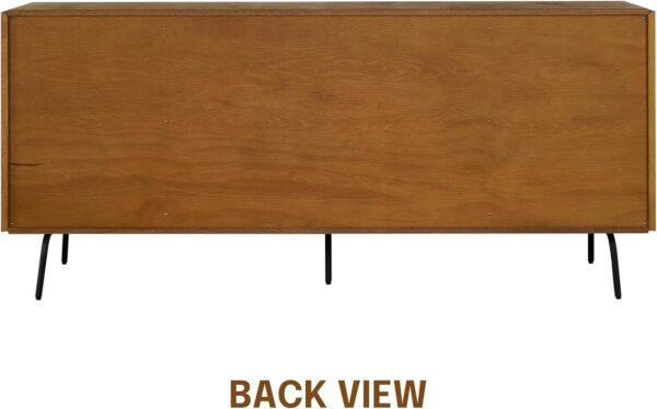 NTC Veil TV Stand with 4 Doors for TVs up to 75’’, Media Console with Vertical Groove Design and Metal Legs, Modern Entertainment Center for Living Room and Bedroom, Effortless Assembly, Dark Walnut