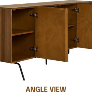 NTC Veil TV Stand with 4 Doors for TVs up to 75’’, Media Console with Vertical Groove Design and Metal Legs, Modern Entertainment Center for Living Room and Bedroom, Effortless Assembly, Dark Walnut