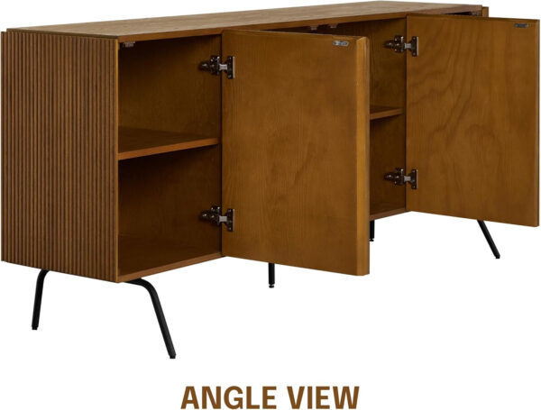 NTC Veil TV Stand with 4 Doors for TVs up to 75’’, Media Console with Vertical Groove Design and Metal Legs, Modern Entertainment Center for Living Room and Bedroom, Effortless Assembly, Dark Walnut