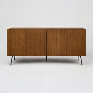 NTC Veil TV Stand with 4 Doors for TVs up to 75’’, Media Console with Vertical Groove Design and Metal Legs, Modern Entertainment Center for Living Room and Bedroom, Effortless Assembly, Dark Walnut