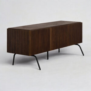 NTC Veil TV Stand with 4 Doors for TVs up to 75’’, Media Console with Vertical Groove Design and Metal Legs, Modern Entertainment Center for Living Room and Bedroom, Effortless Assembly, Dark Walnut